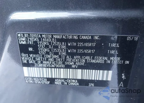2018 Toyota Rav4 Xle from USA, damaged, VIN 2T3RFREV9JW796890